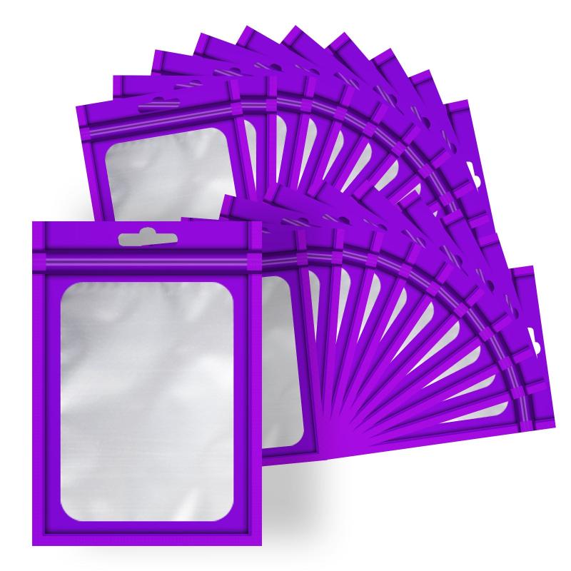 100pcs Matte Purple Resealable Mylar Bags with Window Ziplock for Various Items