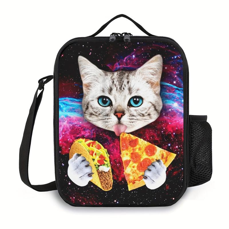 Galaxy Cat Pizza Taco Lunch Box Bag Insulated Reusable for Teens