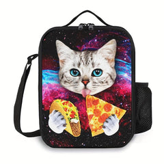 Galaxy Cat Pizza Taco Lunch Box Bag Insulated Reusable for Teens