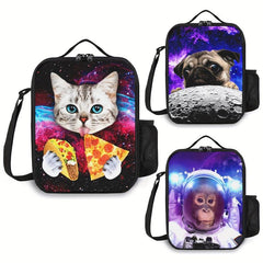 Galaxy Cat Pizza Taco Lunch Box Bag Insulated Reusable for Teens