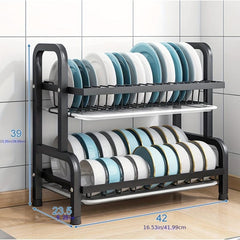 2 Layer Dish Rack & Drain Board Set Large Capacity Organizer