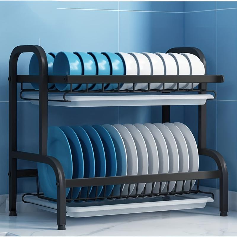2 Layer Dish Rack & Drain Board Set Large Capacity Organizer