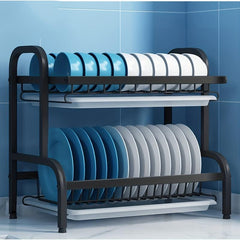 2 Layer Dish Rack & Drain Board Set Large Capacity Organizer