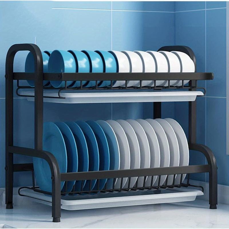 2 Layer Dish Rack & Drain Board Set Large Capacity Organizer