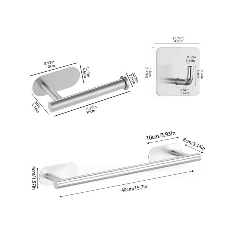 6pcs Punching Towel Rod with 4 Hooks Tissue Holder, Household Storage Supplies