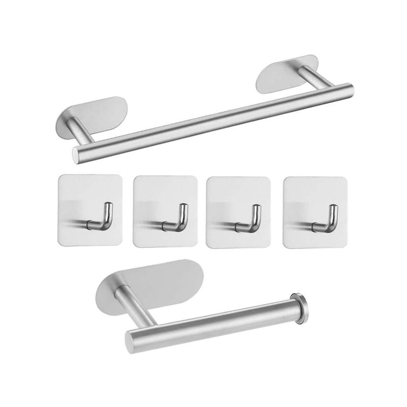 6pcs Punching Towel Rod with 4 Hooks Tissue Holder, Household Storage Supplies