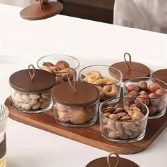 Nut Jar Dried Fruit Plate Snack Plate With Wooden Tray
