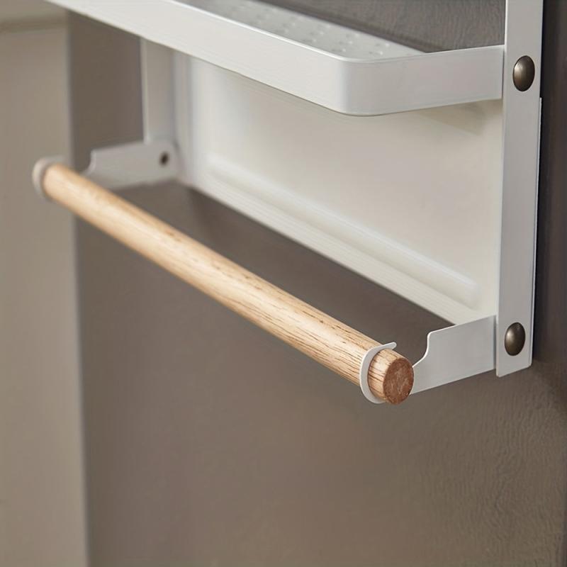 2 Tier Magnetic Spice Rack with Paper Towel Holder for Kitchen Cabinet