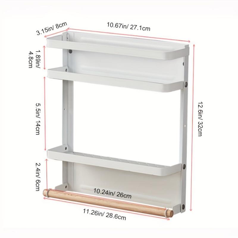 2 Tier Magnetic Spice Rack with Paper Towel Holder for Kitchen Cabinet