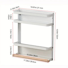 2 Tier Magnetic Spice Rack with Paper Towel Holder for Kitchen Cabinet