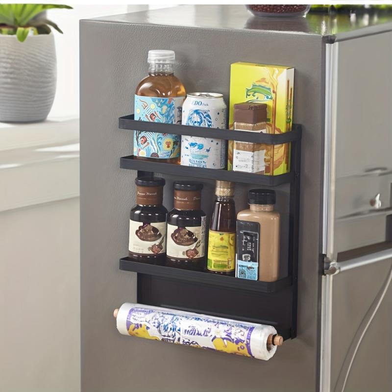2 Tier Magnetic Spice Rack with Paper Towel Holder for Kitchen Cabinet