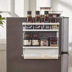 2 Tier Magnetic Spice Rack with Paper Towel Holder for Kitchen Cabinet