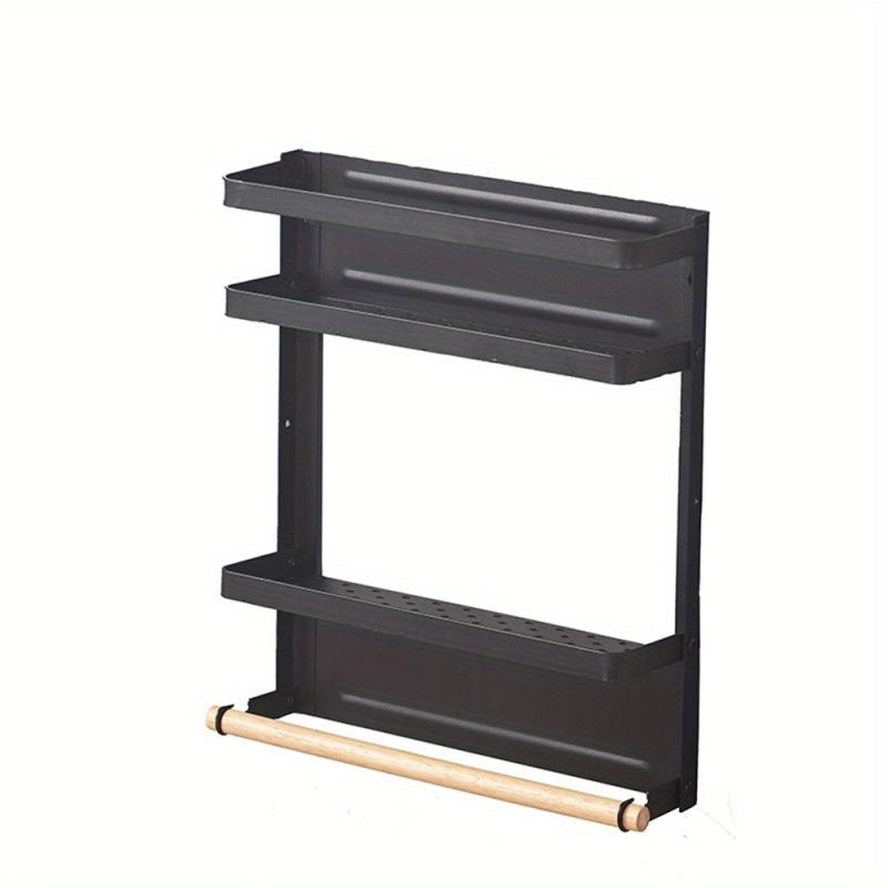 2 Tier Magnetic Spice Rack with Paper Towel Holder for Kitchen Cabinet