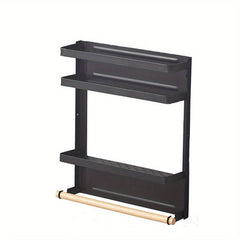 2 Tier Magnetic Spice Rack with Paper Towel Holder for Kitchen Cabinet