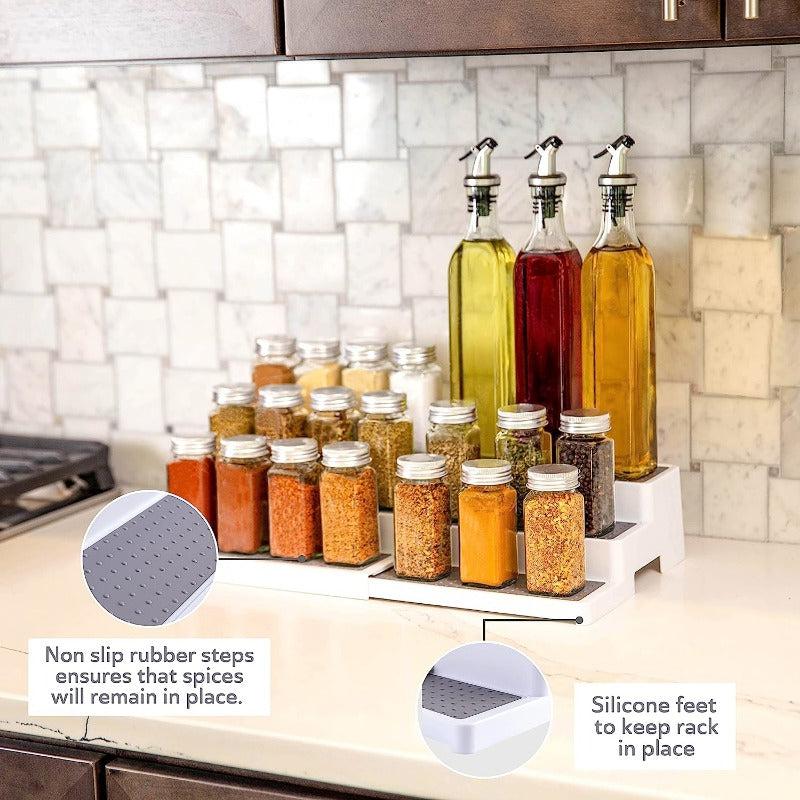 Adjustable 3 Layer Spice Rack Storage Holder for Kitchen Cabinets or Countertops