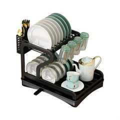 2 Tier Large Capacity Dish Rack With Drainboard Multifunctional Dish Drainer