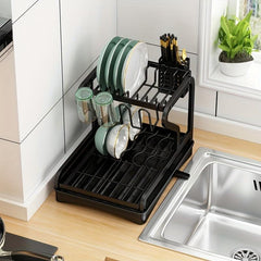 2 Tier Large Capacity Dish Rack With Drainboard Multifunctional Dish Drainer