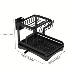 2 Tier Large Capacity Dish Rack With Drainboard Multifunctional Dish Drainer