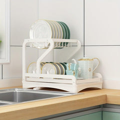 2 Tier Large Capacity Dish Rack With Drainboard Multifunctional Dish Drainer