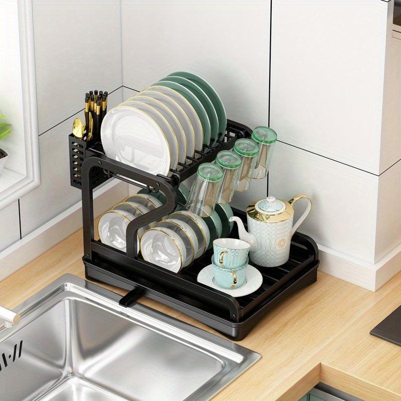 2 Tier Large Capacity Dish Rack With Drainboard Multifunctional Dish Drainer
