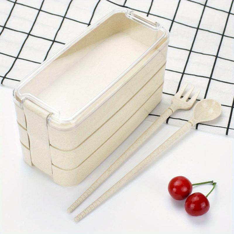 3-Layer Plastic Bento Box with Utensils
