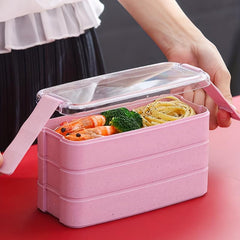 3-Layer Plastic Bento Box with Utensils