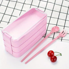 3-Layer Plastic Bento Box with Utensils