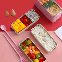3-Layer Plastic Bento Box with Utensils