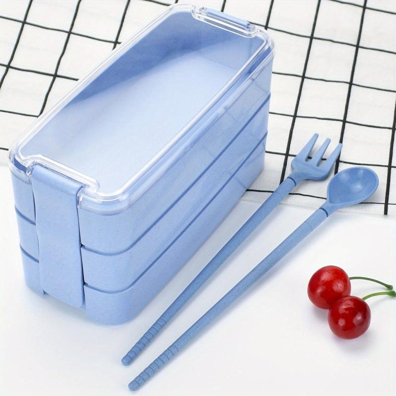3-Layer Plastic Bento Box with Utensils