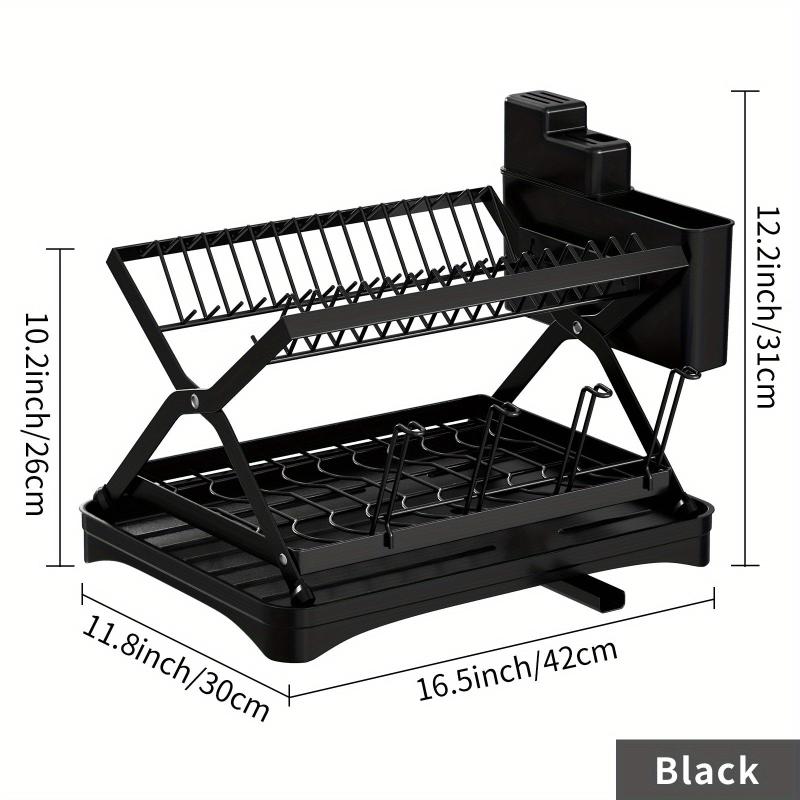 2 Tier Dish Rack with Drainage and Utensil Holder Foldable Dish Drainers