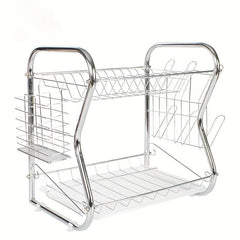 Foldable Double Layer Dish Storage Rack Large Capacity Tableware Holder
