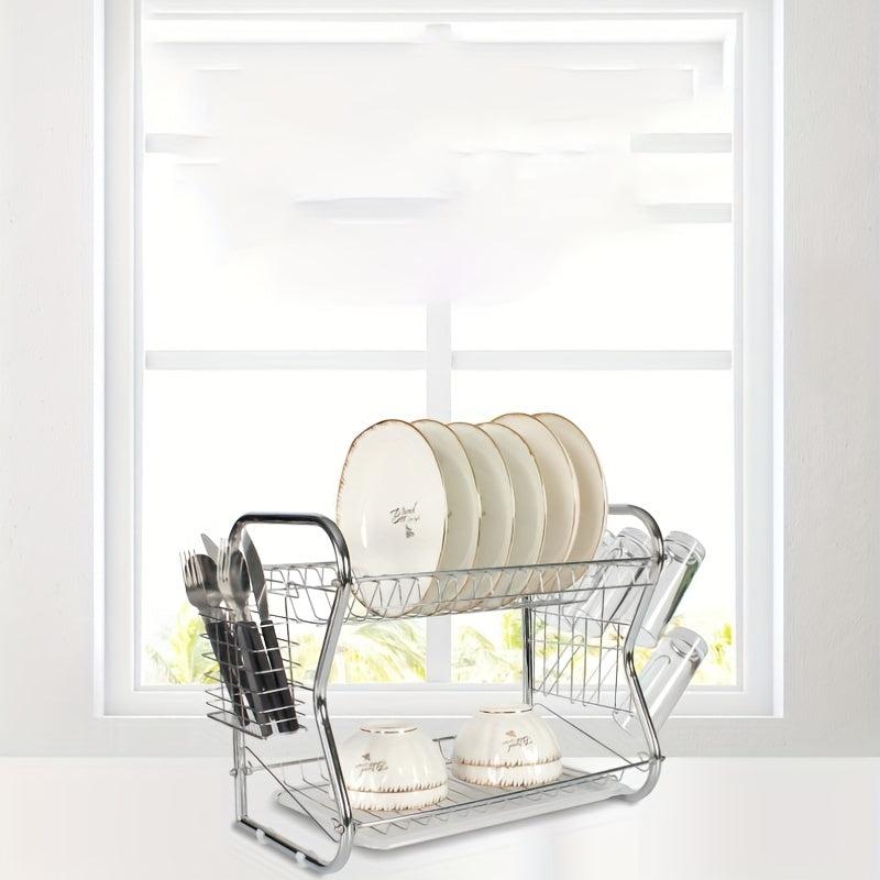 Foldable Double Layer Dish Storage Rack Large Capacity Tableware Holder