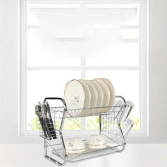 Foldable Double Layer Dish Storage Rack Large Capacity Tableware Holder
