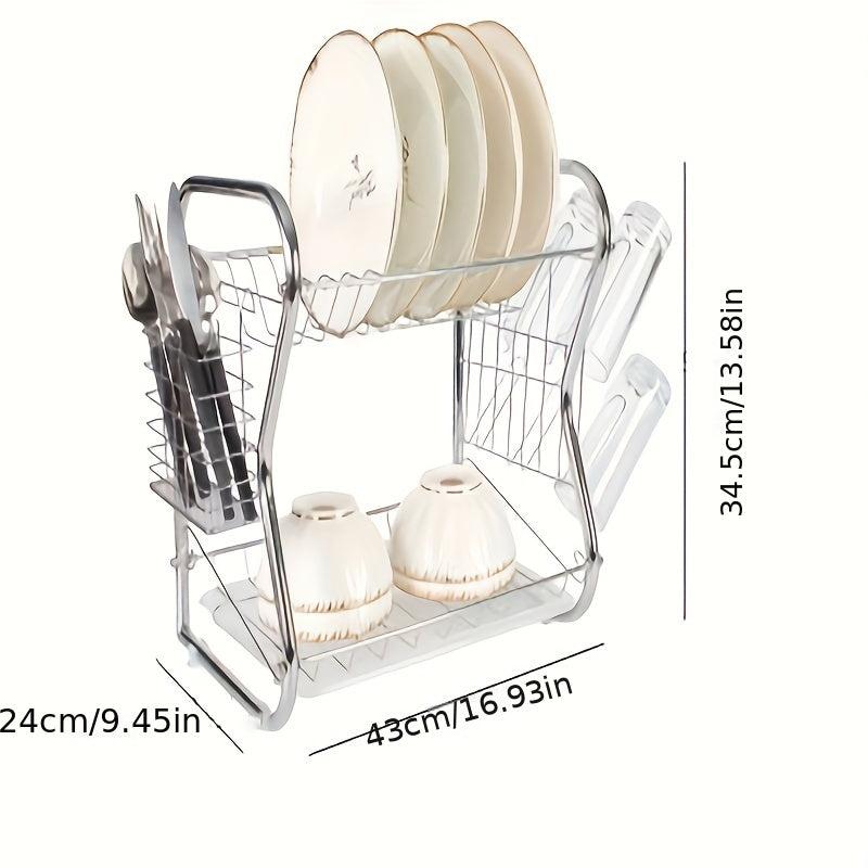 Foldable Double Layer Dish Storage Rack Large Capacity Tableware Holder