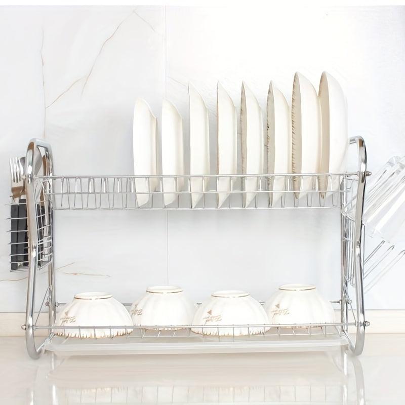 Foldable Double Layer Dish Storage Rack Large Capacity Tableware Holder