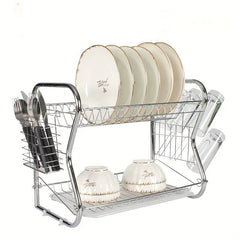 Foldable Double Layer Dish Storage Rack Large Capacity Tableware Holder