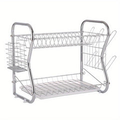 Foldable Double Layer Dish Storage Rack Large Capacity Tableware Holder