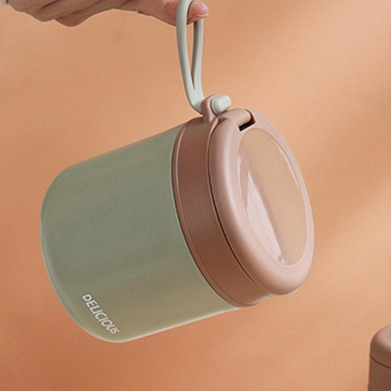 Round Insulated Lunch Box with Spoon Stainless Steel Vacuum Container Leakproof