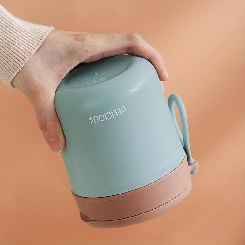 Round Insulated Lunch Box with Spoon Stainless Steel Vacuum Container Leakproof