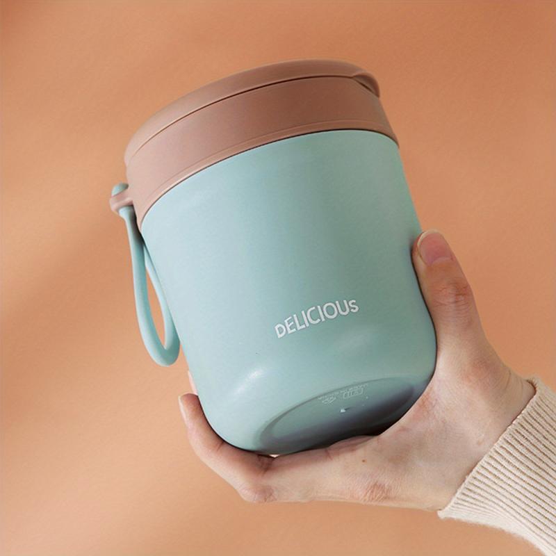 Round Insulated Lunch Box with Spoon Stainless Steel Vacuum Container Leakproof