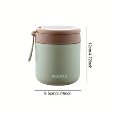 Round Insulated Lunch Box with Spoon Stainless Steel Vacuum Container Leakproof
