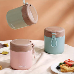 Round Insulated Lunch Box with Spoon Stainless Steel Vacuum Container Leakproof