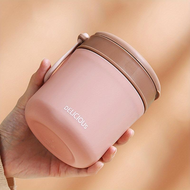 Round Insulated Lunch Box with Spoon Stainless Steel Vacuum Container Leakproof