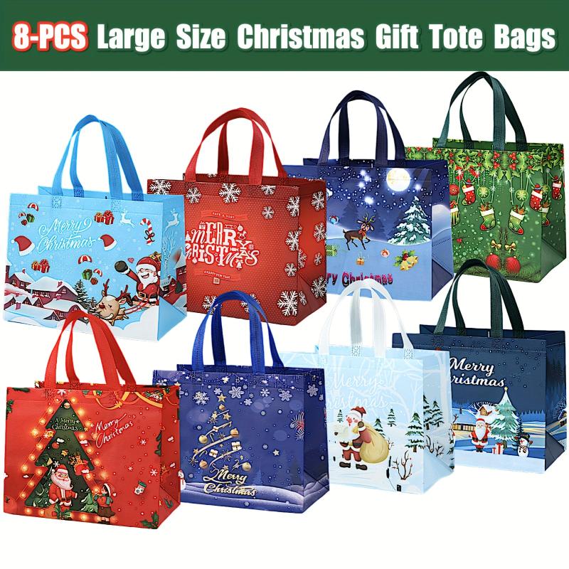8pcs Christmas Gift Bags Tote Bags With Handles Reusable Reinforced Handle