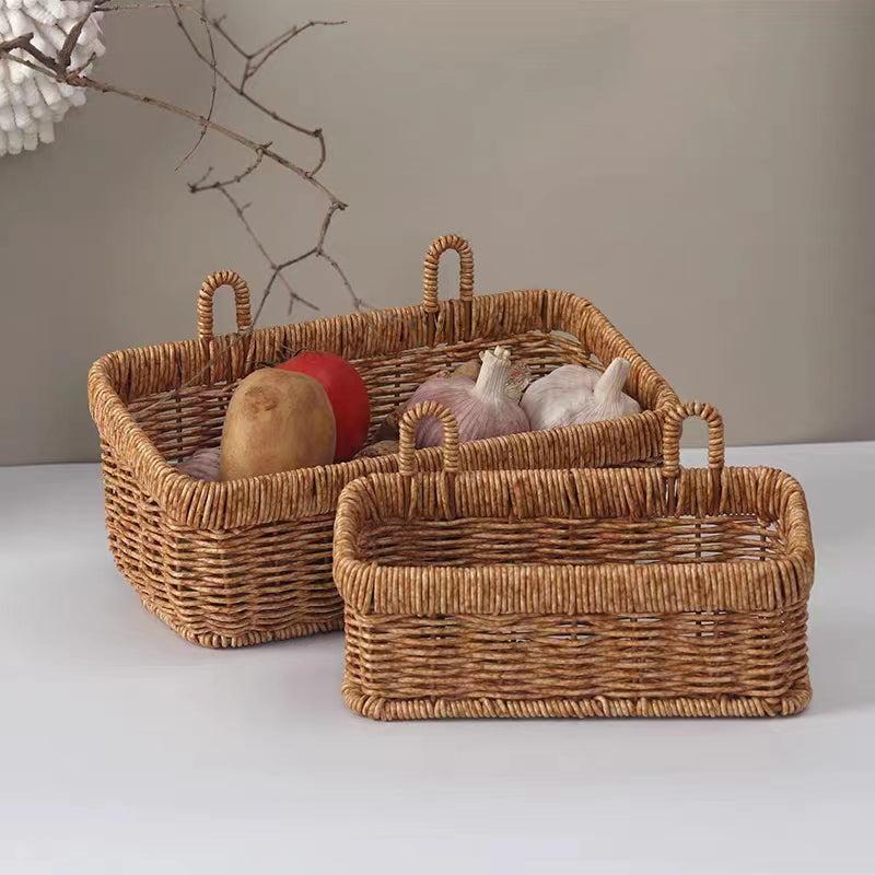 Rattan Double Ear Storage Basket - Kitchen Woven Wall Storage