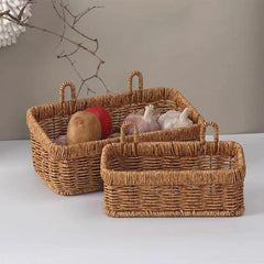 Rattan Double Ear Storage Basket - Kitchen Woven Wall Storage