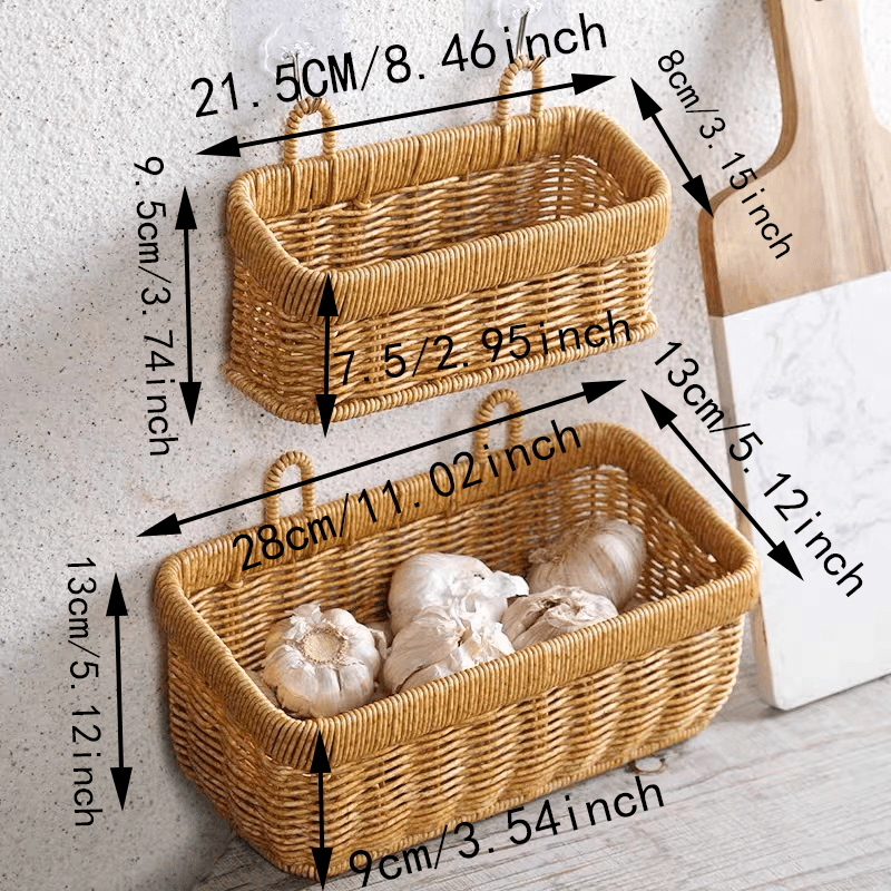 Rattan Double Ear Storage Basket - Kitchen Woven Wall Storage