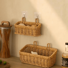 Rattan Double Ear Storage Basket - Kitchen Woven Wall Storage