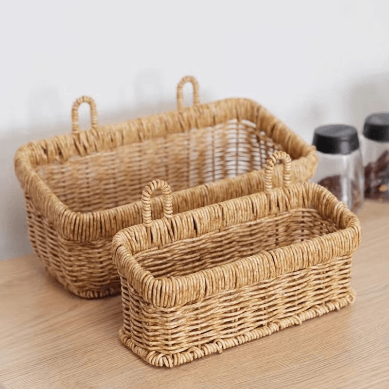 Rattan Double Ear Storage Basket - Kitchen Woven Wall Storage