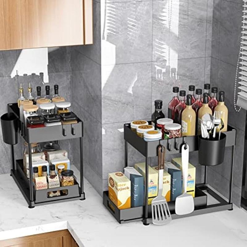 Double Layer Kitchen Storage Rack Pull Out Type Heavy Loading Shelf